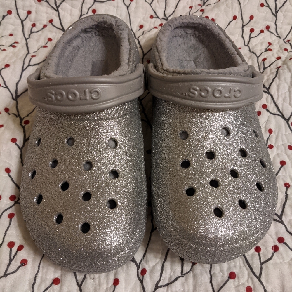 Silver Glitter Lined Crocs